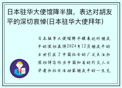 日本驻华大使馆降半旗，表达对胡友平的深切哀悼(日本驻华大使拜年)